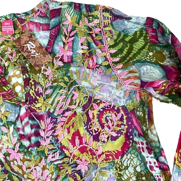 NWT Raj Floral Embroidered Boho Tunic Cover Up Multicolor Medium - Picture 6 of 14